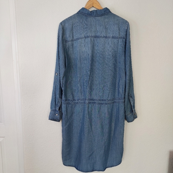 Andrea Jovine Denim jean Blue Shirt Midi Dress Roll Tab Sleeve Chambray Size M - Picture 5 of 7